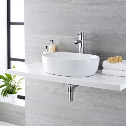 Opzetwastafel Ovaal 48cm x 35cm Wit met Verhoogde Wastafelmengkraan Chromen | Otterton