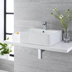 Opzetwastafel Rechthoekig 52cm x 42cm Wit met 1-Gats Wastafelmengkraan Chromen | Exton