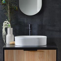 Opzetwastafel Ovaal 49cm x 31cm Geribbeld Wit (Geen Kraangaten) | Florence