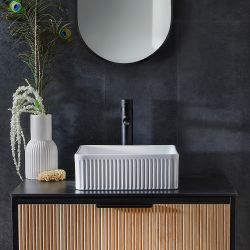 Opzetwastafel Vierkant 38cm Geribbeld Wit (Geen Kraangaten) | Florence