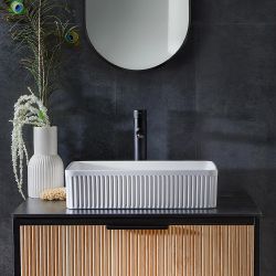 Opzetwastafel Rechthoekig 50cm x 34cm Geribbeld Wit (Geen Kraangaten) | Florence