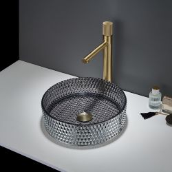 Opzetwastafel van Kristalglas Rond 35,3cm (zonder Kraangaten) | Keuze Afwerking | Covelly