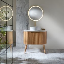 Wastafelmeubel Gebogen Geribbeld - Eikeneffect | Keuze Afmeting en Wastafel | Chalton