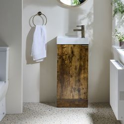 Badkamermeubel - Wastafelmeubel 40cm met Wastafel | Keuze Afwerking en Meubelgreep, met Witte of Zwarte Wastafel | Cluo