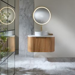 Hangend Wastafelmeubel Gebogen Geribbeld - Eikeneffect | Keuze Afmeting en Wastafel | Chalton