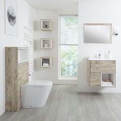 Badkamermeubel Set Hangend 60 cm Licht Eiken Incl Wastafelmeubel + Toilet + Stortbak + Ombouw + Spiegel - incl/excl. LED - Hoxton