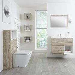 Badkamermeubel Set Hangend 80 cm Licht Eiken Incl Wastafelmeubel + Toilet + Stortbak + Ombouw - incl/excl. LED - Hoxton
