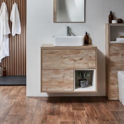 Hangend Wastafelmeubel 80cm | Keuze Afwerking, Opzetwastafel en LED-Verlichting | Hoxton