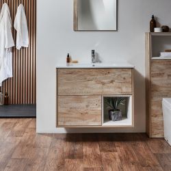 Wastafelmeubel Hangend 81cm met Wastafel en Open Plank | Keuze Afwerking, Wastafel en LED-Verlichting | Hoxton