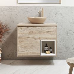 Hangend Wastafelmeubel 80cm met Open Plank Incl. Opzetwastafel | Keuze Afwerking Meubel | Keuze Wastafel | Optie LED-Verlichting | Hoxton