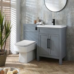 Wastafelmeubel Klassiek 60cm met Wastafel en Sandford Staand Toilet met WC-Ombouw - Lichtgrijs | Keuze Ontwerp en Afwerking Meubelgrepen | Warwick