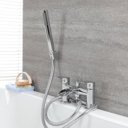 Badmengkraan 2-Gats met Watervaluitloop, Handdouche en Handdouchehouder Chroom | Razor