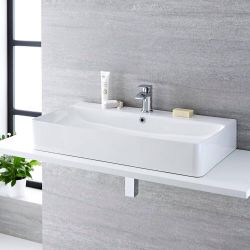 Opzetwastafel Rechthoekig 80cm x 41,5cm Wit met 1-Gats Wastafelmengkraan Chromen | Exton