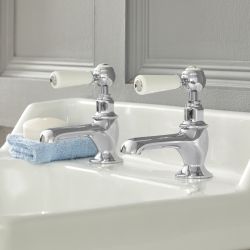 2 x Wastafelkraantjes Klassiek Steel Handvat | Kies de Afwerking | Elizabeth