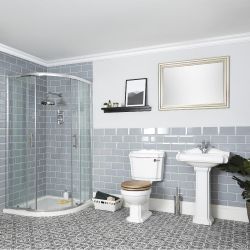 Badkamerset Klassiek - Douchecabine Kwadrant, Duoblok Toilet en Wastafel met Zuil | Keuze uit 1, 2 of 3 Kraangaten | Oxford
