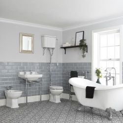 Badkamerset Klassiek - Vrijstaand Bad, Hooghang Toilet, Bidet en Wastafel met Frame | Keuze uit 1, 2 of 3 Kraangaten | Richmond