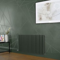 Design Radiator Elektrisch Horizontaal 63,5cm Hoog Groen (Evergreen) | Keuze Afmeting en Opties voor Thermostaat en Kabelafdekking | Revive