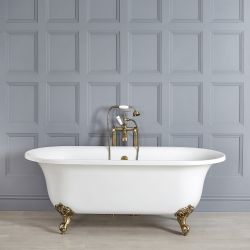 Vrijstaand Bad Klassiek Glanzend Wit 173cm x 78cm x 65cm met Geborsteld Goud Badpoten | Richmond