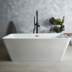 Vrijstaand Bad Vierkant Modern Dubbelzijdig Glanzend Wit 161,5cm x 72cm | Keuze Afwerking Overloop | Sandford