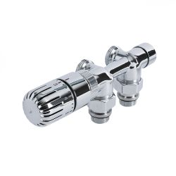Thermostatische H-Blok Radiatorkranen Haaks Chroom | Keuze Maat Adapter