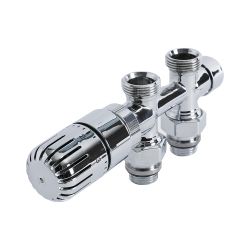 Radiatorkraan Thermostatisch Onderblok Middenaansluiting Recht Chroom met 14mm Adapters
