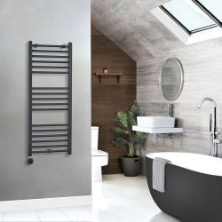 Handdoekradiator Elektrisch Gebogen - Antraciet | Keuze Afmeting | Keuze Verwarmingselement | Vaste bedrading of met Stekker | Optionele Kabelafdekking | Artle - ECOSO van Hudson Reed
