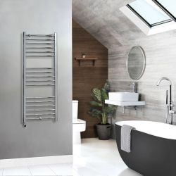Handdoekradiator Elektrisch Recht - Chroom | Keuze Afmeting | Keuze Verwarmingselement | Vaste bedrading of met Stekker | Optionele Kabelafdekking | Kent - ECOSO van Hudson Reed