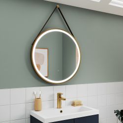 Spiegel Rond met Geborsteld Messing Lijst 60cm - Spiegelverwarming en LED Verlichting 21W