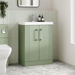 Wastafelmeubel Geribbeld 60cm Vrijstaand met Wastafel | Keuze Afwerking