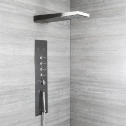 Douchepaneel 2-Delig Inbouw 5-Weg Thermostatisch met Waterval- en Regen- Douchekop, Handdouche en 4 x Zijdouches Gunmetal Grey | Océanie