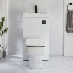 Exton Toilet en Fontein Combinatie Modern Incl. WC-ombouw en Verbogen Reservoir 50cm x 89cm | Keuze Afwerking Ombouw en Spoelknop | Cluo
