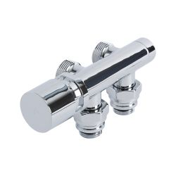 Radiatorkraan Onderblok Middenaansluiting Haaks Chroom met 14mm Adapters
