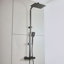 Thermostatische Douchekraan Modern met Vierkante Douchekop en Handdouche - Zwart | Arvel