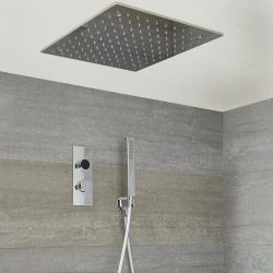 Doucheset - Douchekraan Thermostatisch Digitaal Inbouw 2-Weg met Verzonken 50x50cm Plafond Douchekop en Handdouche Chroom | Narus