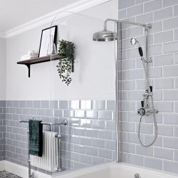 Douchekolom Klassiek Opbouw 2-Weg Thermostatisch Douchekop 19cm Rond Handdouche Chroom en Zwart | Elizabeth