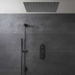 Doucheset - 2-Weg Zwarte Thermostatische Drukknop Douchekraan en Inbouw Plafond Douchekop | Keuze Handdouche | Idro