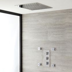 Doucheset - 2-Weg Thermostatische Douchekraan met Plafond Douchekop en Zijdouches Chroom | Kubix