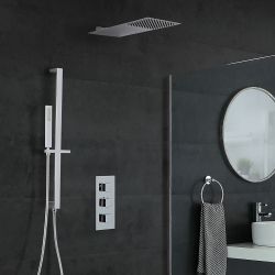 Doucheset - 2-Weg Thermostatische Douchekraan, Dunne Douchekop, Handdouche met Glijstang Chroom | Kubix