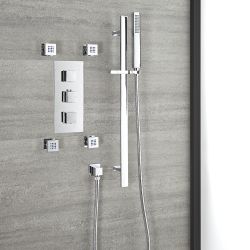 Doucheset - 2-Weg Thermostatisch met Handdouche en Glijstang en Vier Zijdouches Chroom | Kubix