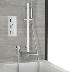 Doucheset - 2-Weg Thermostatisch met Handdouche en Glijstang en Badvuller met Watervaleffect Chroom | Kubix