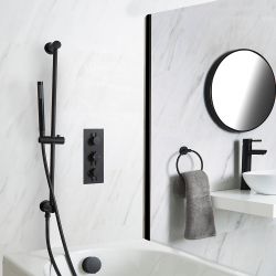 Douchekraan Thermostatisch Inbouw 2-Weg, Handdouche met Glijstang en Overloop-Badvuller Zwart | Nox