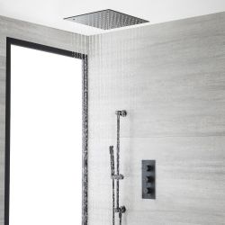 Doucheset - 2-Weg Thermostatische Douchekraan, Plafond Douchekop en Handdouche met Glijstang Zwart | Nox