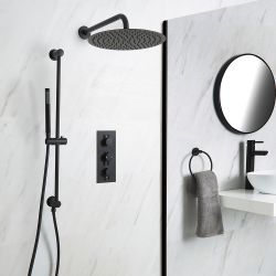 Doucheset - 2-Weg Thermostatische Douchekraan, Ronde Douchekop en Handdouche met Glijstang Zwart | Nox