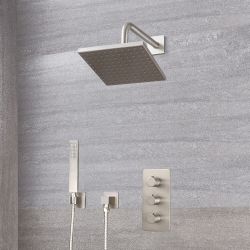 Doucheset - 2-Weg Thermostatische Douchekraan met Douchekop en Handdouche Geborsteld Nikkel | Harting