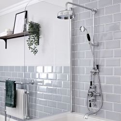 Douchekolom Klassiek 3-Weg Thermostatische Opbouw Douchekraan, Douchekop, Handdouche, Muurbaduitloop Chroom en Zwart | Elizabeth