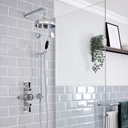 Doucheset Klassiek - 2-Weg Thermostatische Opbouw Douchekraan, Douchekop en Handdouche met Glijstang Chroom en Zwart | Elizabeth