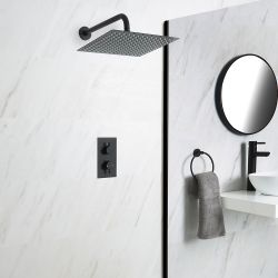 Nox 1-weg Thermostatische Douchekraan & 40 x 40cm Vierkante Douchekop Zwart