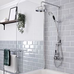 Douchekolom Klassiek Opbouw 2-Greeps 2-Weg Thermostatisch Douchekop 19cm Rond Handdouche Chroom en Zwart | Elizabeth