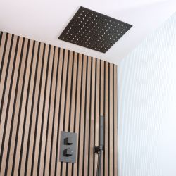 Douchekraan Thermostatisch 2-Weg met Omstel, 40cm Vierkante Inbouw Plafond Douchekop en Handdouche met Houder - Zwart | Preto
