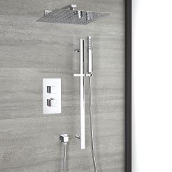 Doucheset - 2-Weg Thermostatisch met Omstel, Douchekop en Handdouche met Glijstang Chroom | Kubix